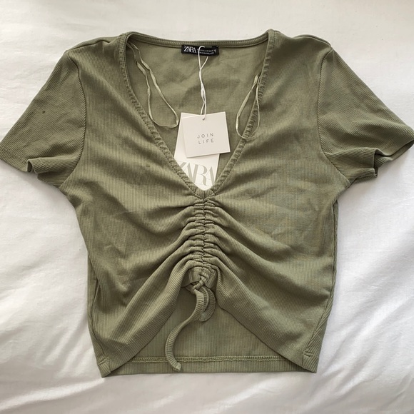 Zara Tops - Zara Green Cinched Cropped Top
